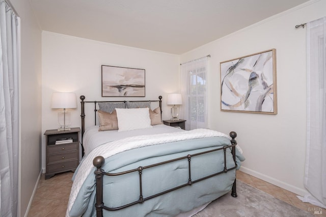 tiled bedroom with crown molding