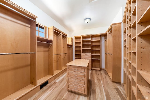 walk in closet with light wood-type flooring