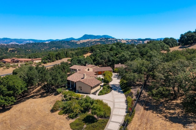 birds eye view of property with a mountain view