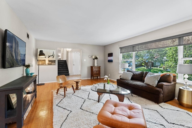 living room with light wood-type flooring