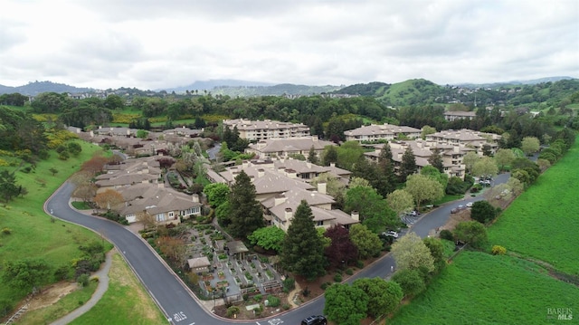 bird's eye view with a mountain view