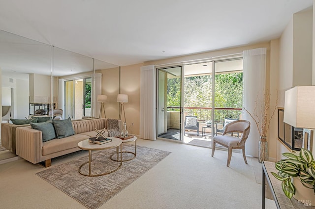 carpeted living room with a healthy amount of sunlight
