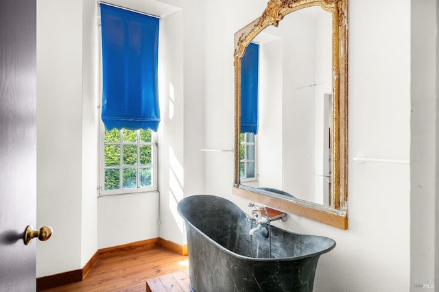 bathroom featuring baseboards and wood-type flooring