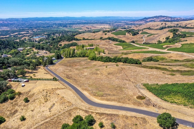 bird's eye view with a mountain view and a rural view