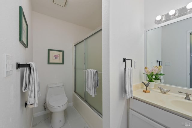 full bathroom with toilet, vanity, and combined bath / shower with glass door