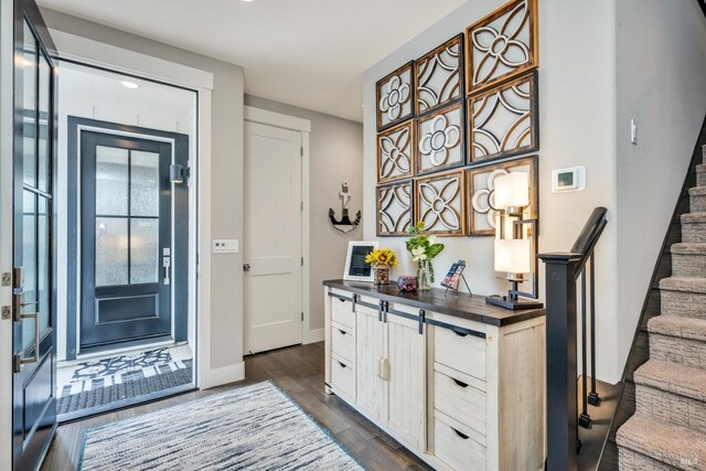 foyer with dark hardwood / wood-style flooring