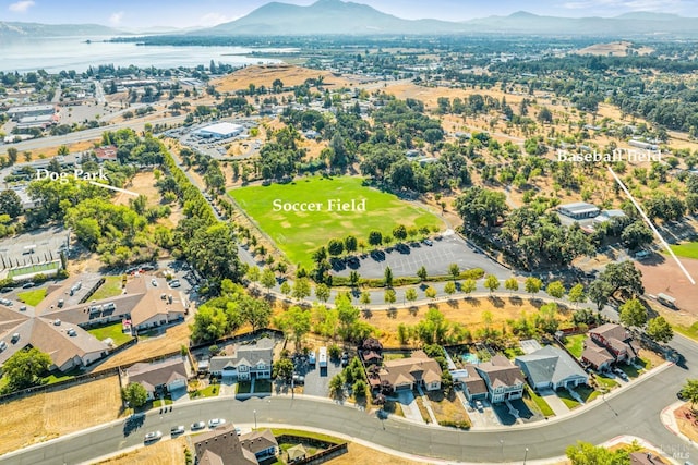 aerial view with a water and mountain view