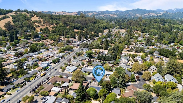 bird's eye view with a mountain view and a residential view