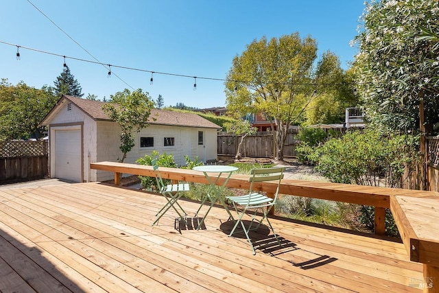 deck with an outdoor structure