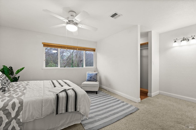 bedroom featuring carpet flooring and ceiling fan