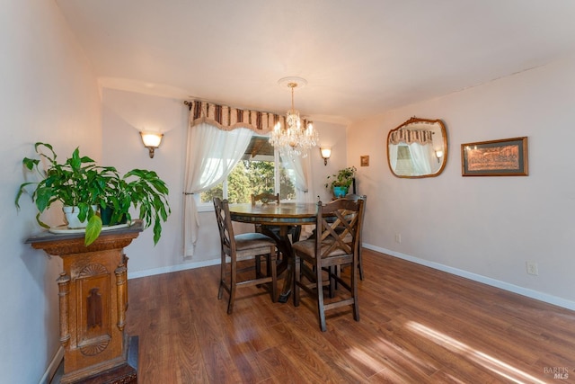 dining room featuring an inviting chandelier and dark wood-type flooring