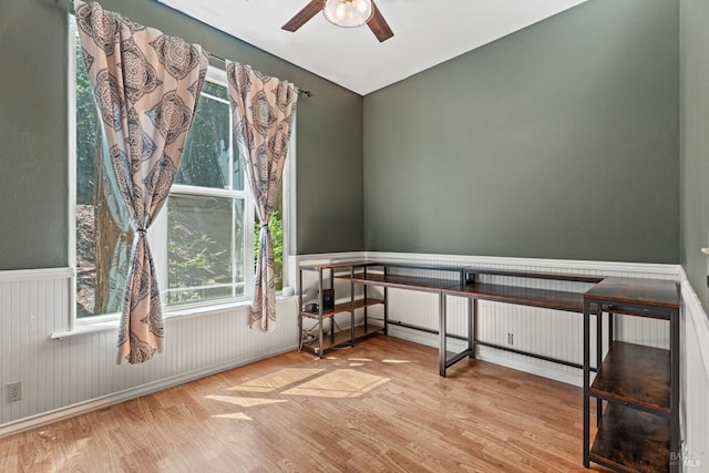 spare room featuring ceiling fan and light hardwood / wood-style flooring