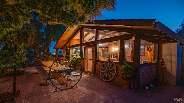 view of patio at night