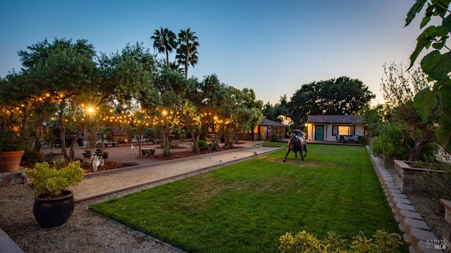 view of yard at dusk