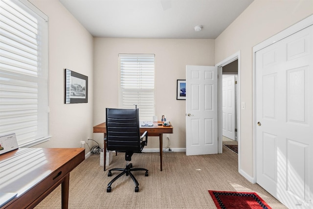 view of carpeted home office