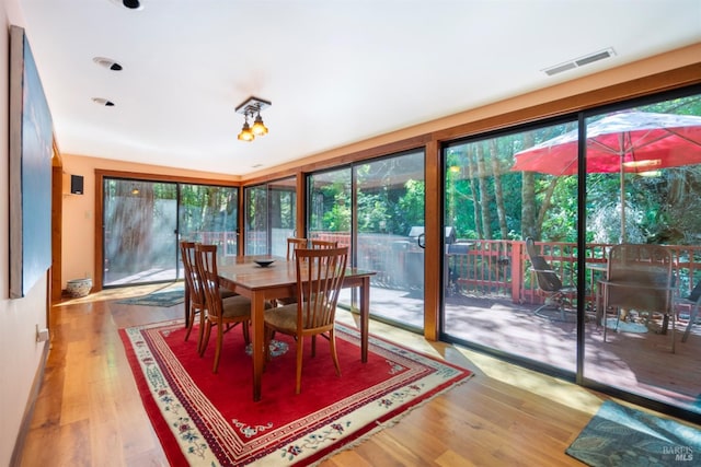 dining room with a healthy amount of sunlight and wood-type flooring