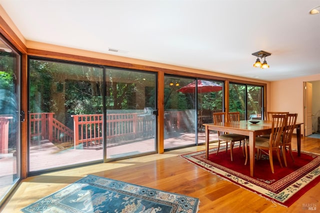 dining space with hardwood / wood-style flooring