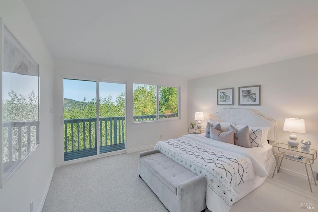 bedroom with access to outside and carpet flooring