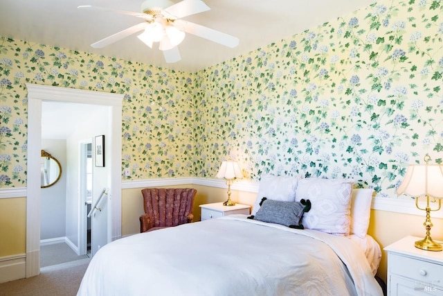 bedroom with carpet flooring and ceiling fan