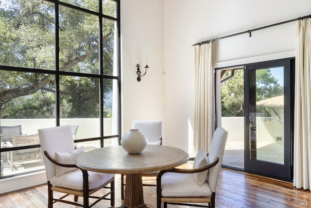 dining space featuring wood-type flooring