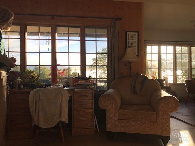 living room with tile patterned floors and a healthy amount of sunlight