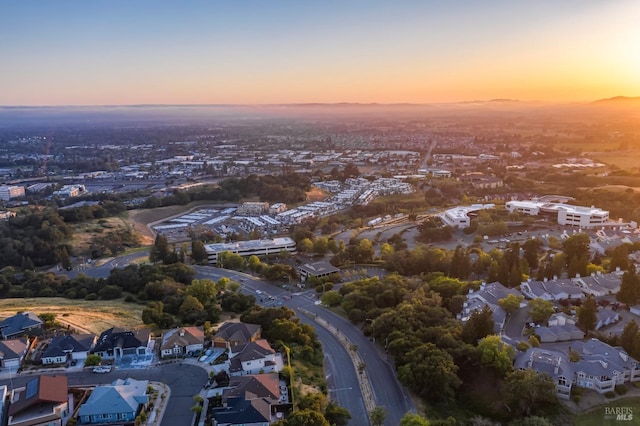 view of aerial view at dusk