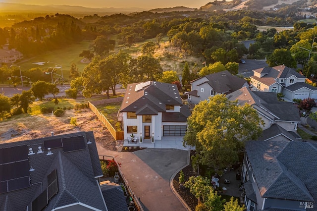 view of aerial view at dusk