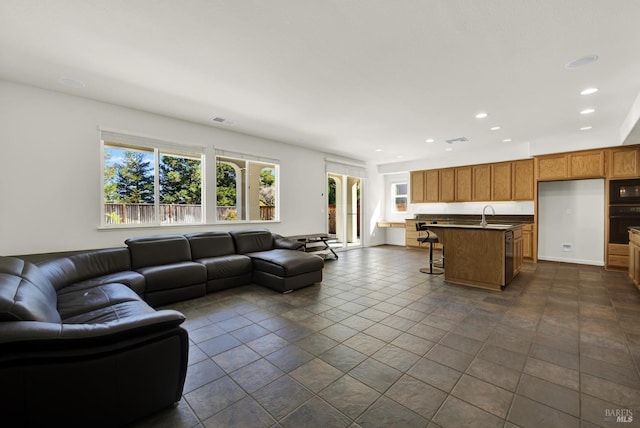 living room with sink