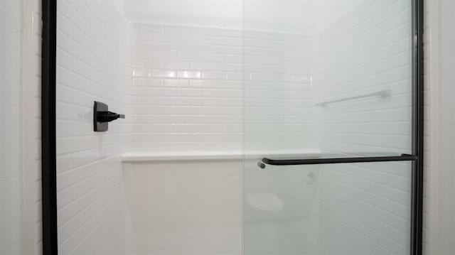 interior details featuring a shower with shower door