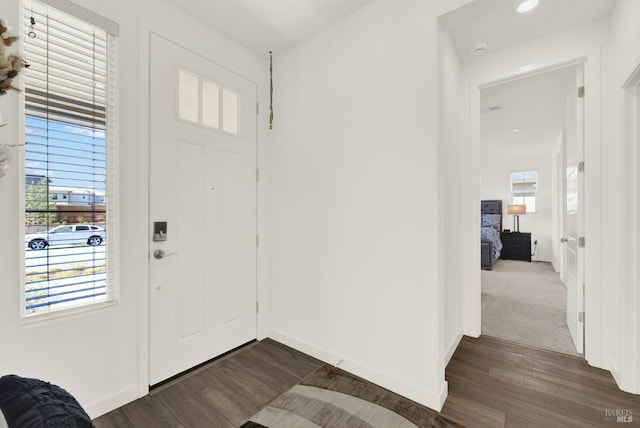 foyer entrance featuring dark wood-type flooring