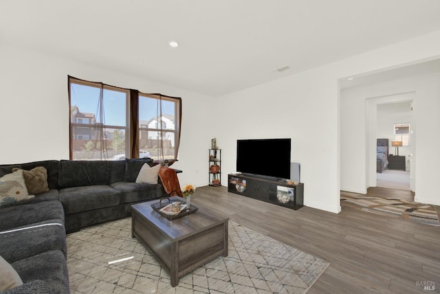 living room with light wood-type flooring