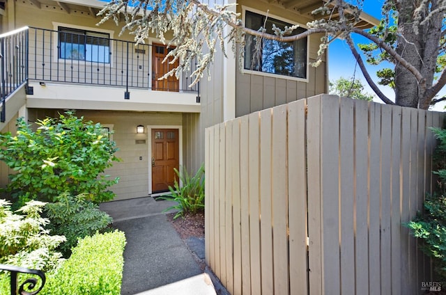 doorway to property with a balcony