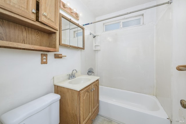 full bathroom with shower / bathing tub combination, vanity, and toilet