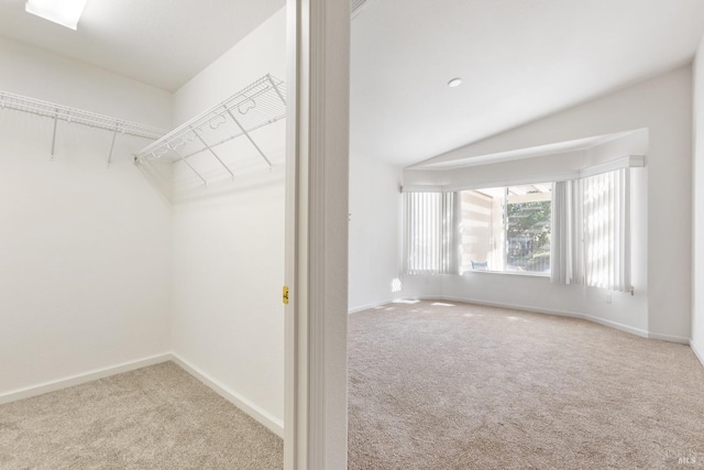 walk in closet featuring lofted ceiling and carpet floors