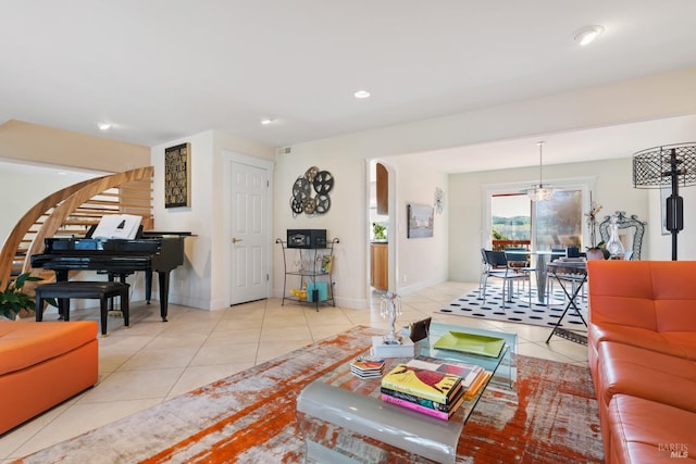 living room with light tile patterned floors