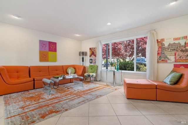 living room with light tile patterned floors