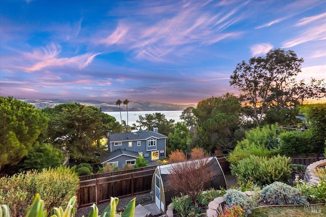 exterior space featuring a water view