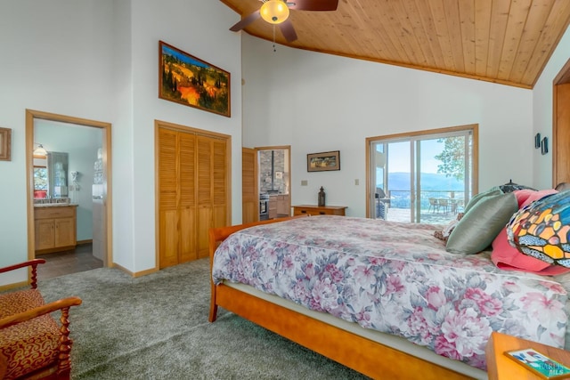 1280 W State Highway 20th St, Upper Lake, CA 95485 - carpeted bedroom featuring baseboards, connected bathroom, a closet, and wooden ceiling