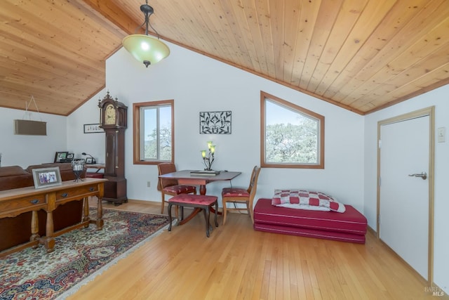 1280 W State Highway 20th St, Upper Lake, CA 95485 - interior space featuring wood ceiling, hardwood / wood-style flooring, vaulted ceiling with beams, and crown molding