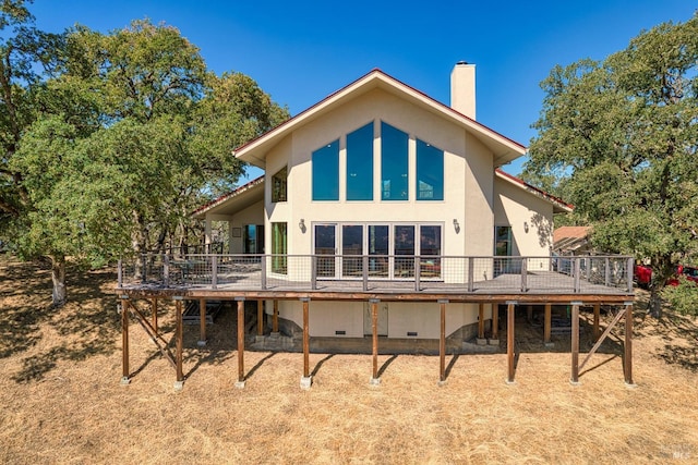 1280 W State Highway 20th St, Upper Lake, CA 95485 - back of property featuring stucco siding, a chimney, crawl space, and a deck