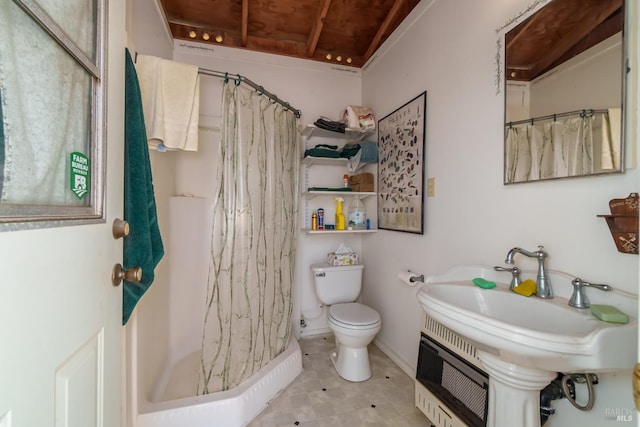 1280 W State Highway 20th St, Upper Lake, CA 95485 - bathroom with toilet, a sink, baseboards, and a shower with shower curtain