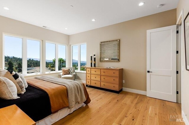 bedroom with light hardwood / wood-style flooring