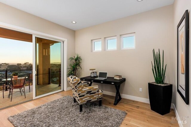 office space with light hardwood / wood-style flooring