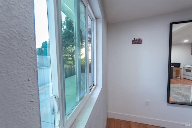 interior space with a wealth of natural light and light hardwood / wood-style flooring