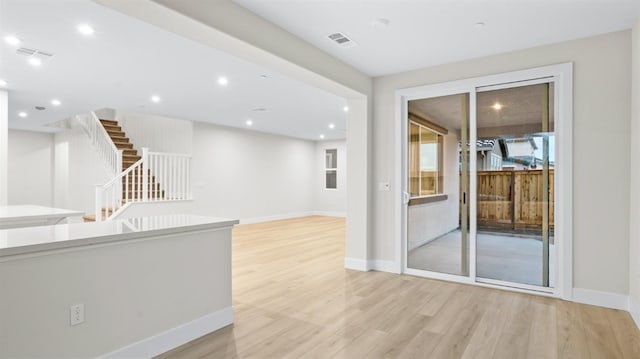 interior space with light hardwood / wood-style floors