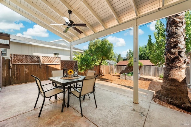 view of patio featuring ceiling fan