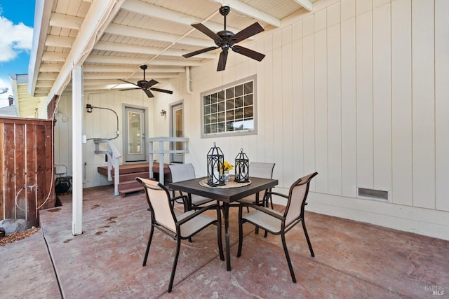 view of patio featuring ceiling fan