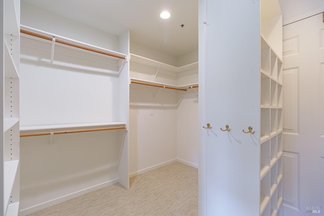 spacious closet featuring light carpet