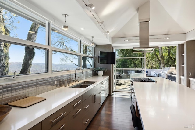 kitchen featuring lofted ceiling and a healthy amount of sunlight