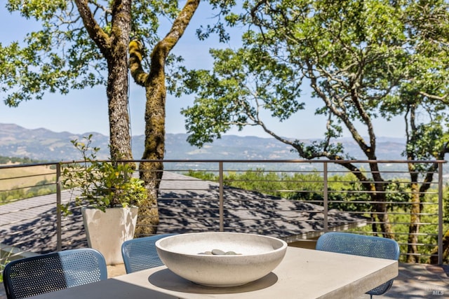 view of patio with a mountain view